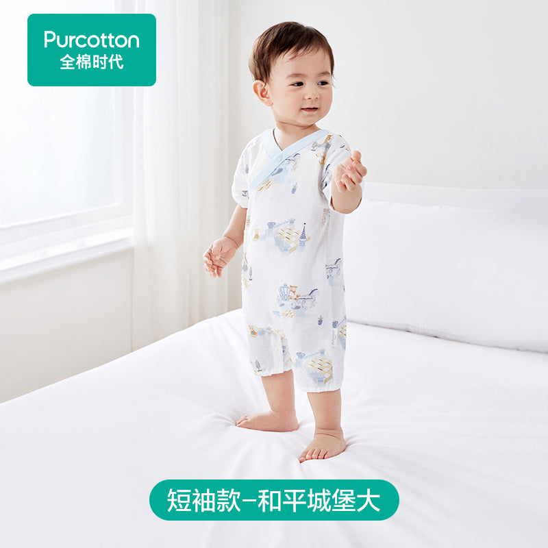 全棉时代纯棉新生儿婴儿衣服新款纱布满月宝宝睡衣连体衣薄款夏季