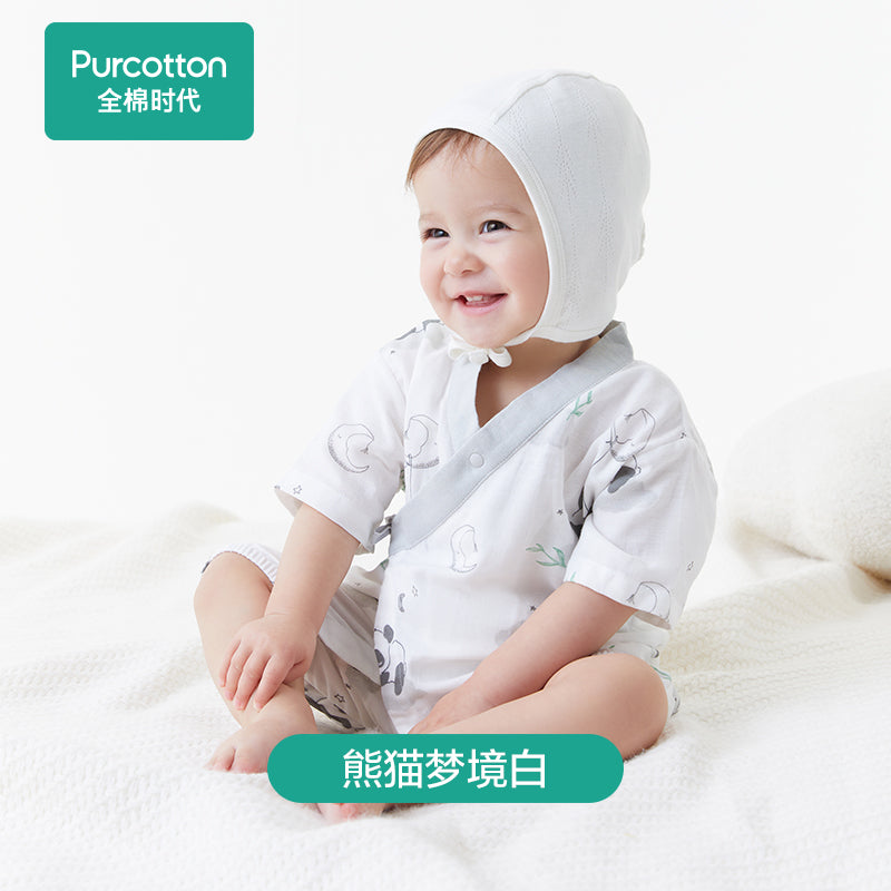 全棉时代纯棉新生儿婴儿衣服新款纱布满月宝宝睡衣连体衣薄款夏季