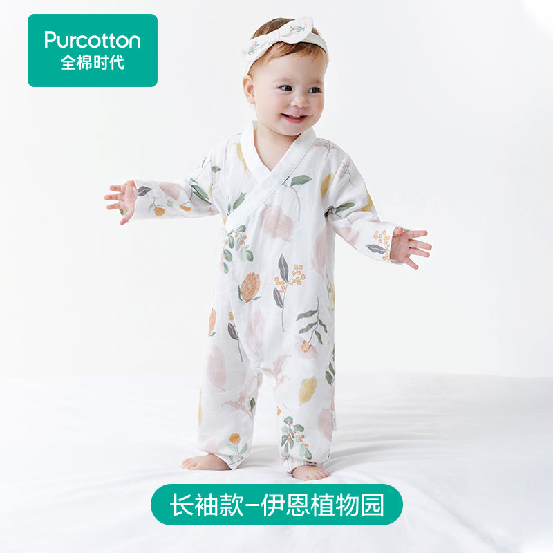 全棉时代纯棉新生儿婴儿衣服新款纱布满月宝宝睡衣连体衣薄款夏季