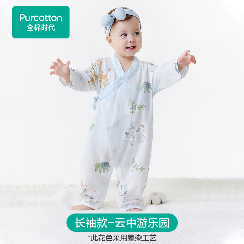 全棉时代纯棉新生儿婴儿衣服新款纱布满月宝宝睡衣连体衣薄款夏季