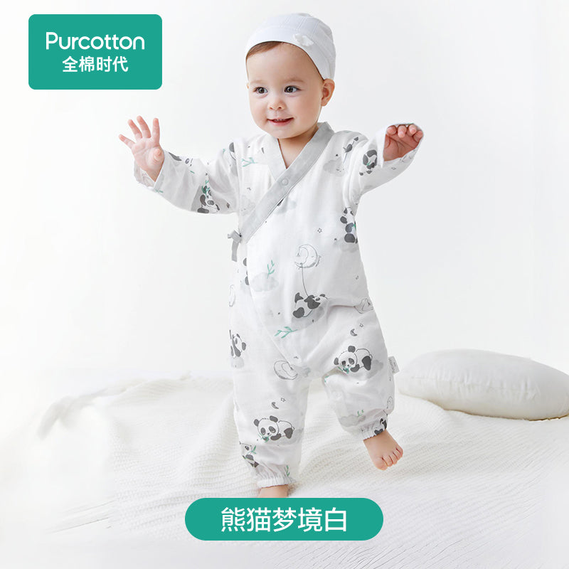 全棉时代纯棉新生儿婴儿衣服新款纱布满月宝宝睡衣连体衣薄款夏季