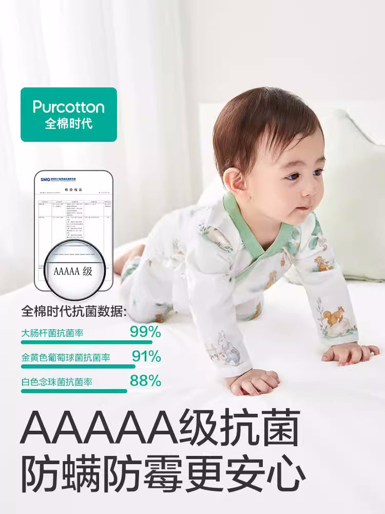 全棉时代纯棉新生儿婴儿衣服新款纱布满月宝宝睡衣连体衣薄款夏季