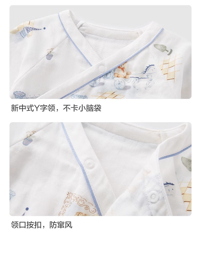 全棉时代双层纱布蝴蝶衣纯棉新生儿婴儿衣服宝宝连体衣春夏睡衣薄