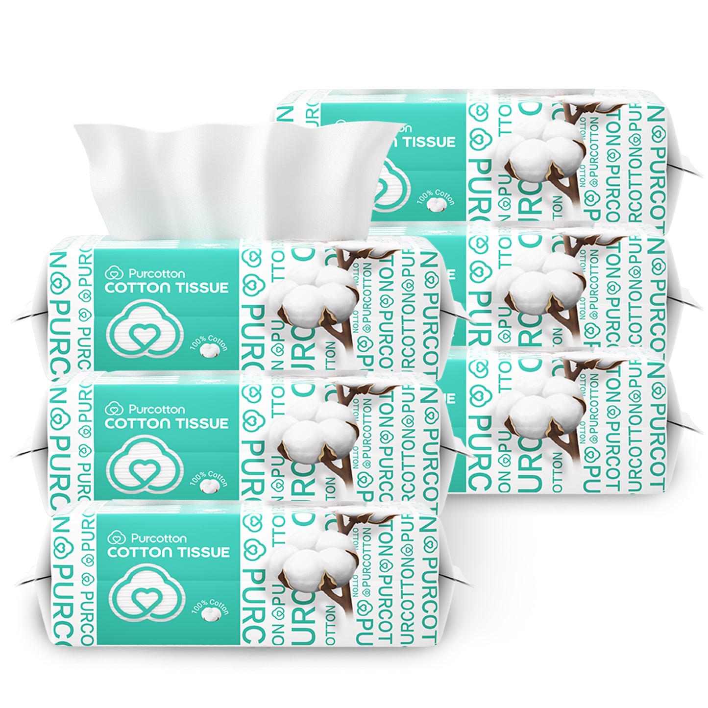 Purcotton Facial Tissue - USA Cotton Dry Wipes, 600 Count ,Disposable, Makeup Remover, 6 Pack